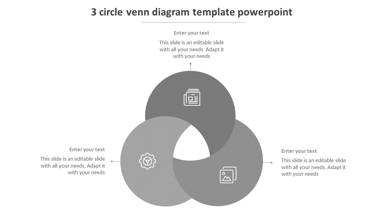 Free - Grey Colored 3 Circle Venn Diagram Template PowerPoint